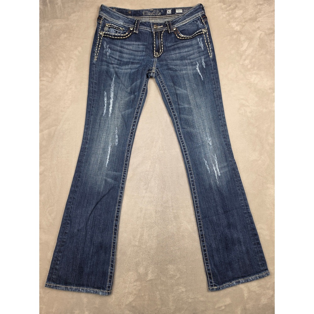 Miss Me Bootcut Jeans Womens 31x34 Blue Distressed Embellished Denim Y2K
